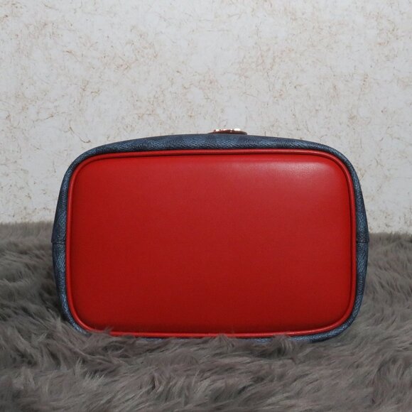 Coach Signature Rowan Drawstring Bucket Bag (Denim/Bold Red) - Picture 6 of 8